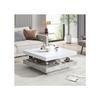 Table Basse - MUVOE - Double Plateau Pivotant - Blanc - Marbré - 70x70cm