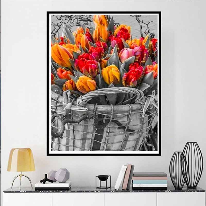 New Arrival 5D DIY Full Circle Diamond Painting "Flower Basket" Embroidery Cross Stitch Home Decor Gift