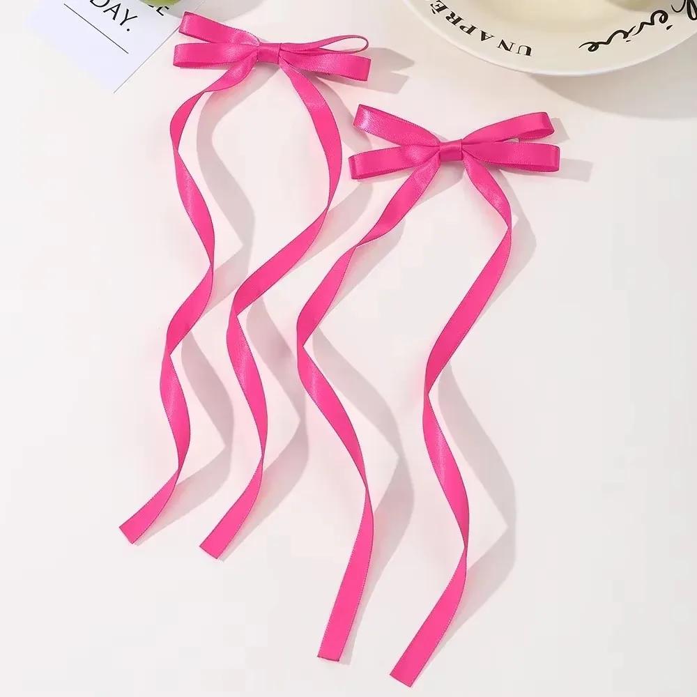 2pcs Long Tassel Ribbon Hairpin Cute Candy Bow Clip for Women Girls Party Gifts Headwear Side Clips Hair Accessories