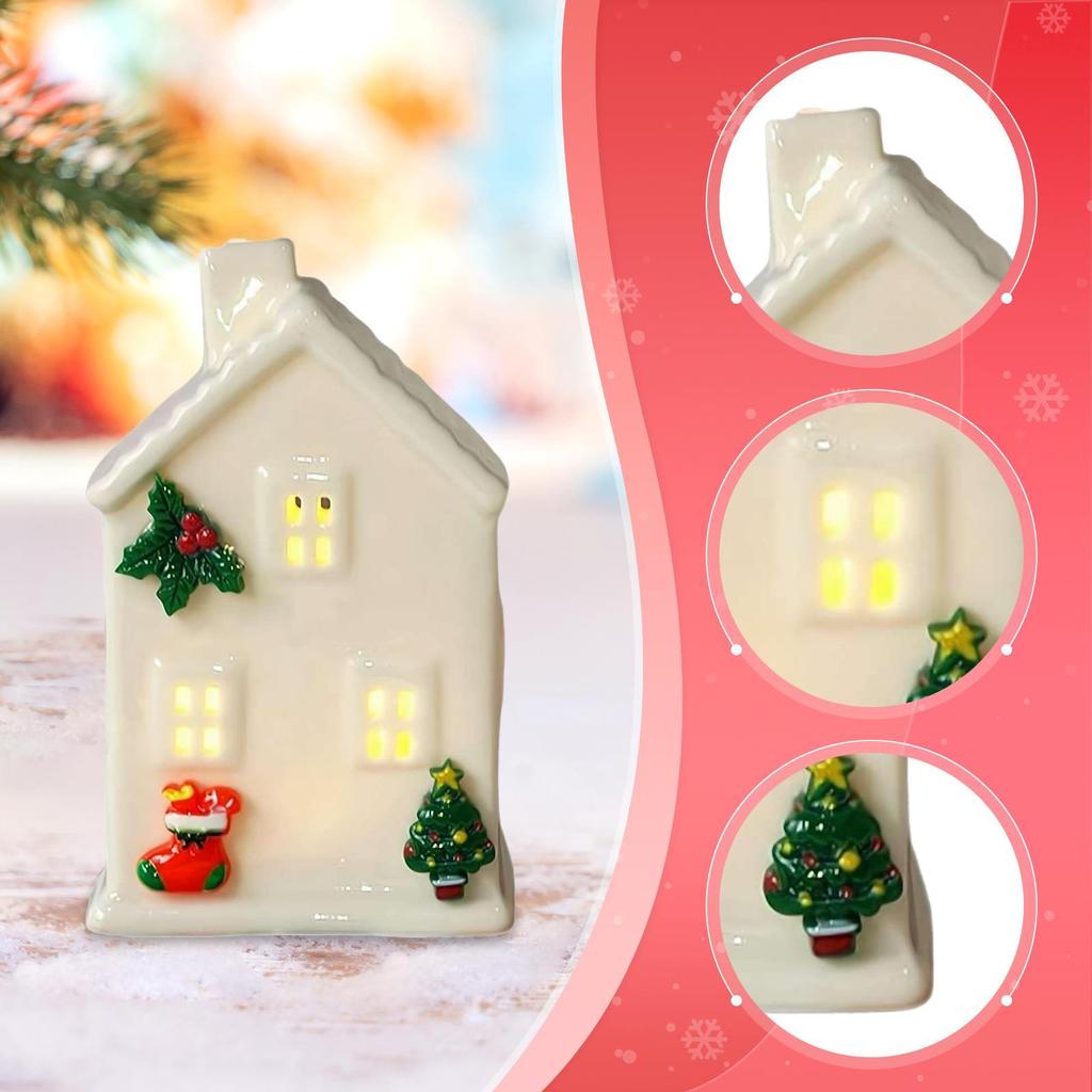 Ceramic Christmas Village House Miniature Statue Decorative Accessory Collectable Christmas Village Building for Table Winter