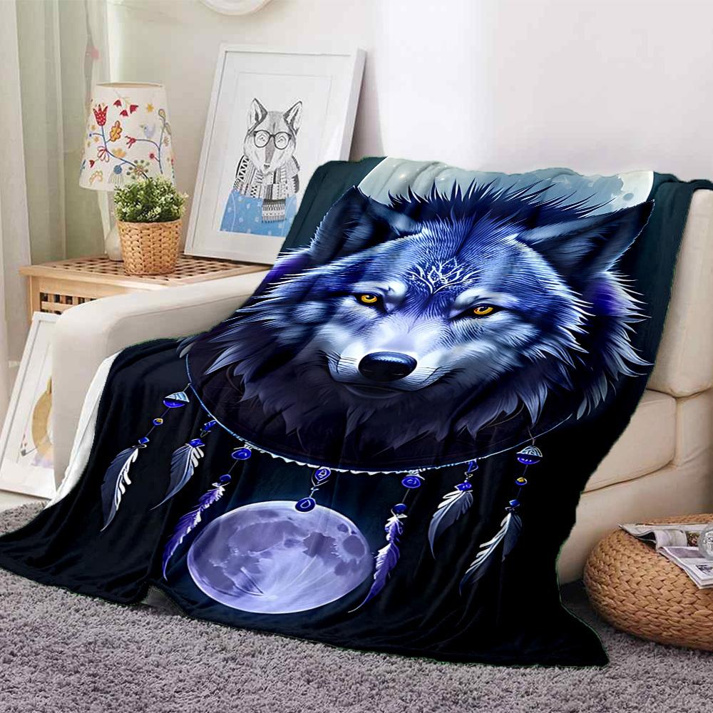 1pc Wolf Moon Blanket, Lightweight Flannel Throw Blanket for Sofa, Bed, Travel, Camping, Living Room, Office, Couch, Chair, and Bed