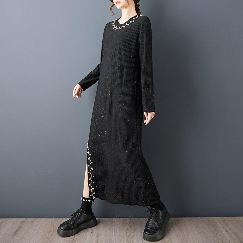 Rochie tricotată neagră vintage mărime plus cu mânecă lungă nouă în rochii pentru femei casual largă de primăvară toamnă iarnă