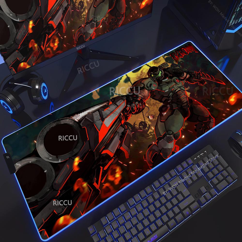 Spiel D-DOOM E-Eternal Mauspads RGB Leuchtend Große Tischunterlage Verschlüsselt Anti-Rutsch Super Großes Gaming-Mauspad Erweiterte Spielmatte