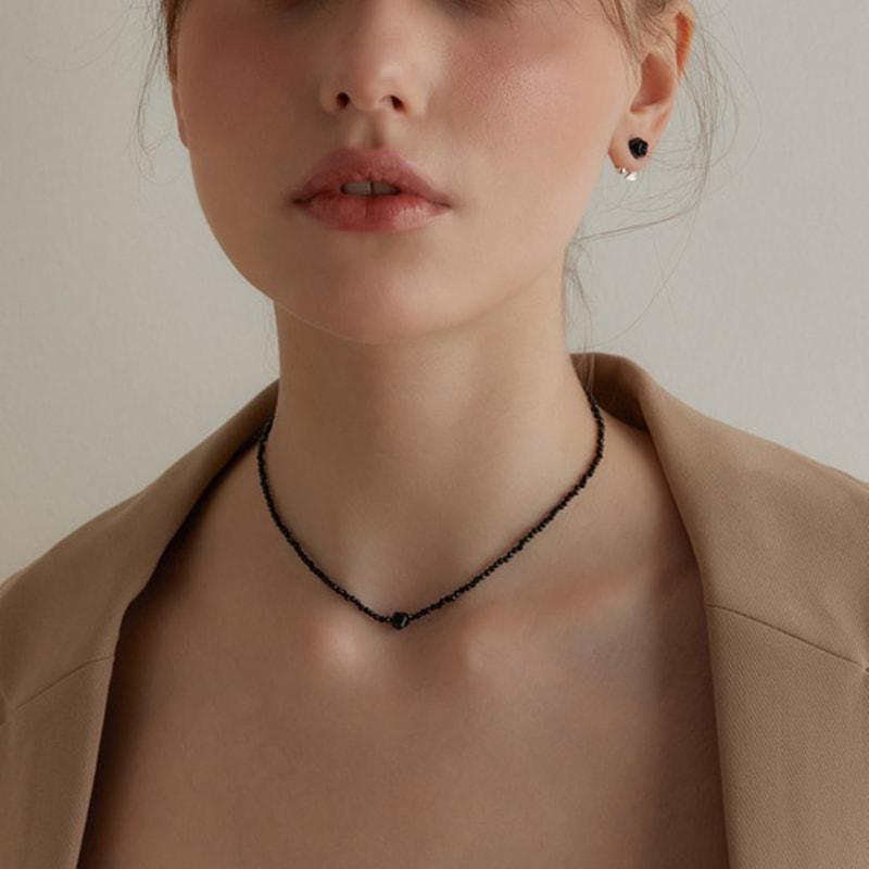 Tatiana (925 Silver) Black Cube Bead Necklace NZ2136