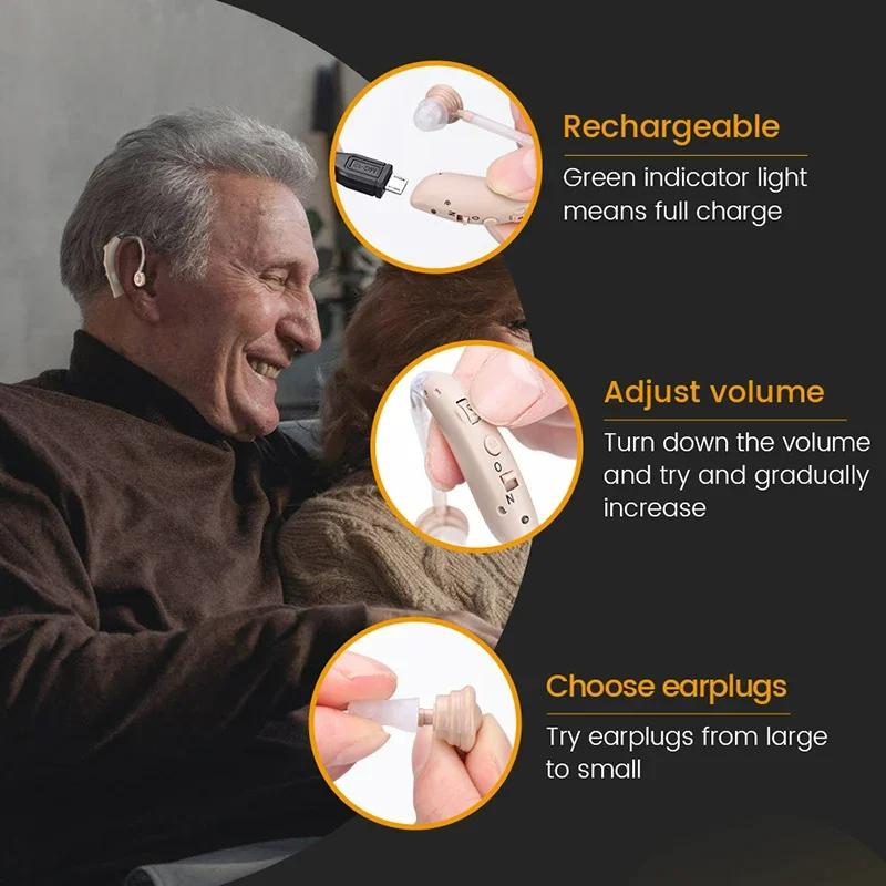Mini Rechargeable Hearing Aid Digital BTE Hearing Aids Adjustable Tone Sound Amplifier Portable Deaf Elderly Digital Hearing Aid