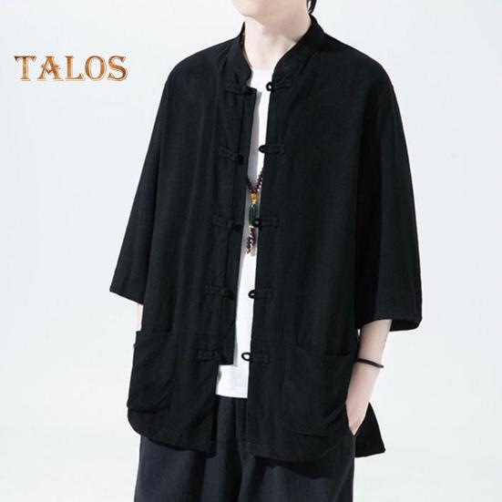 Men's Chinese Style Shirt Loose Retro Button-down Shirt with Pockets Cotton Linen Breathable Summer Shirt for Street Party Travel