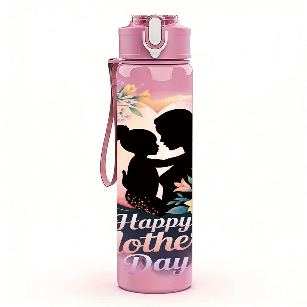 1PC Mickey Mom Happy Mothers Day Print 750ml Color Plastic Sports Water Bottle Leakproof Flip Straw Lid Suitable for Sports Office Home Use