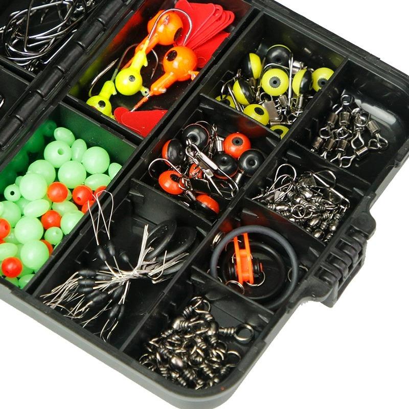 205pcs Fishing Line Beads Gear Set,Sea Tackle Kit Including Hook, Brass Weight, Space Bean, Swivel, O-ring, Swivel Sequin with Tackle Box