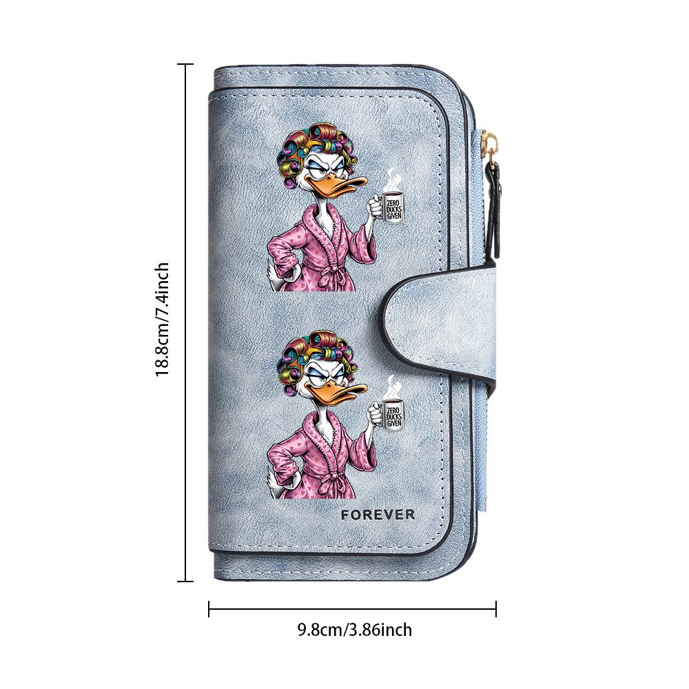 Cute Duck Printed Denim Style Women Casual Long Wallet Portable Daily Card Holder