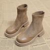 Mode Schuhe für Damen 2024 Heißer Verkauf Reißverschluss Damenstiefel Herbst Runde Zehenpartie Uni Flock Plateau Wasserdicht Kurzer Schaft Westernstiefel
