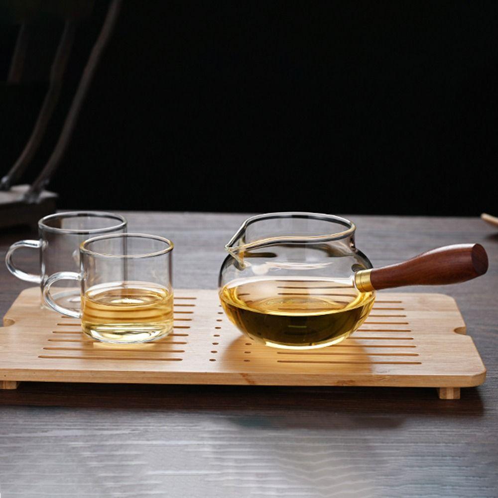 Chinese Style Tea Dispenser Pot Wooden Handle Clear Tea Kettle Milk Loose Leaf Tea Maker  Office
