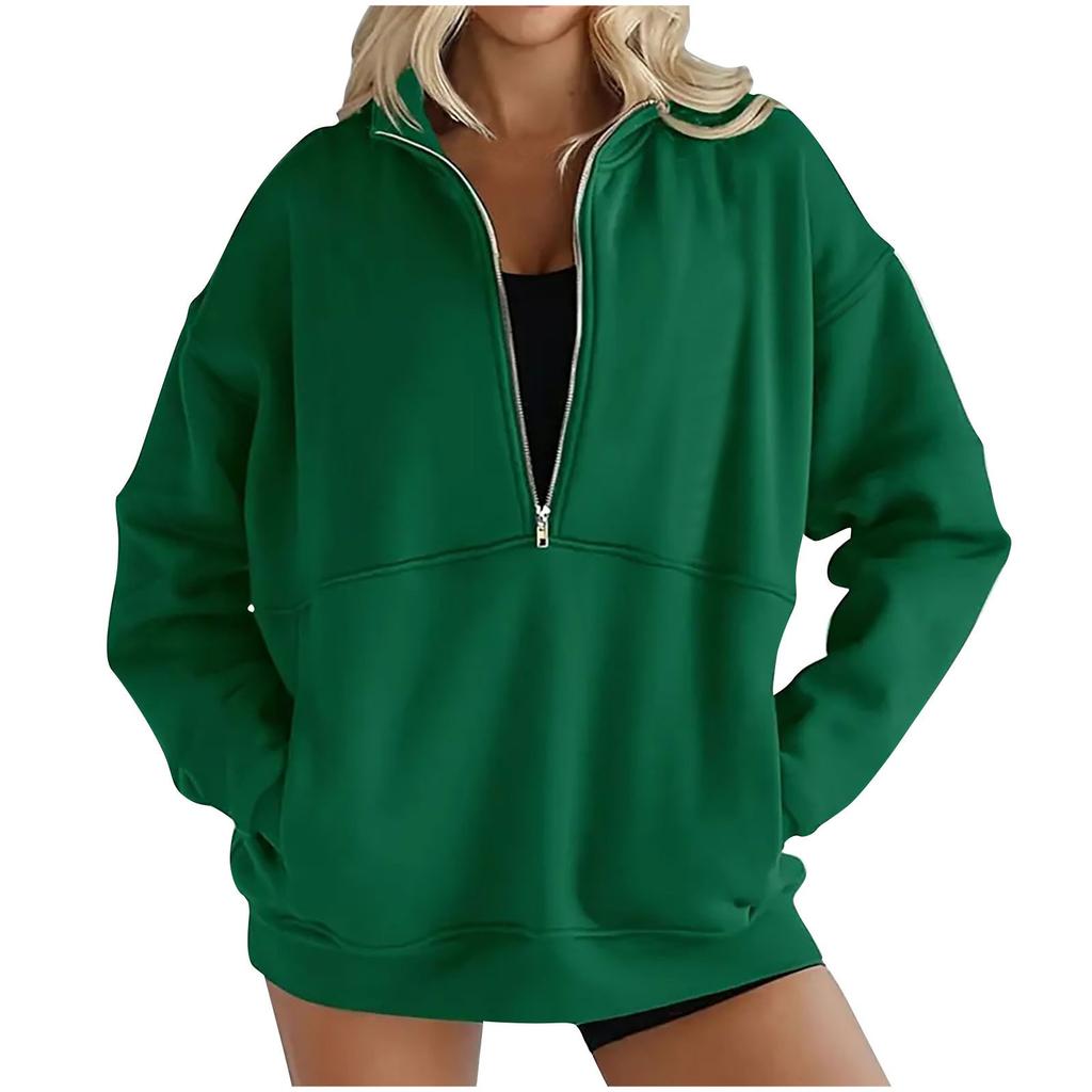 Women's Fashion Casual Half Zip Loose Long Sleeve Solid Color Sweatshirt