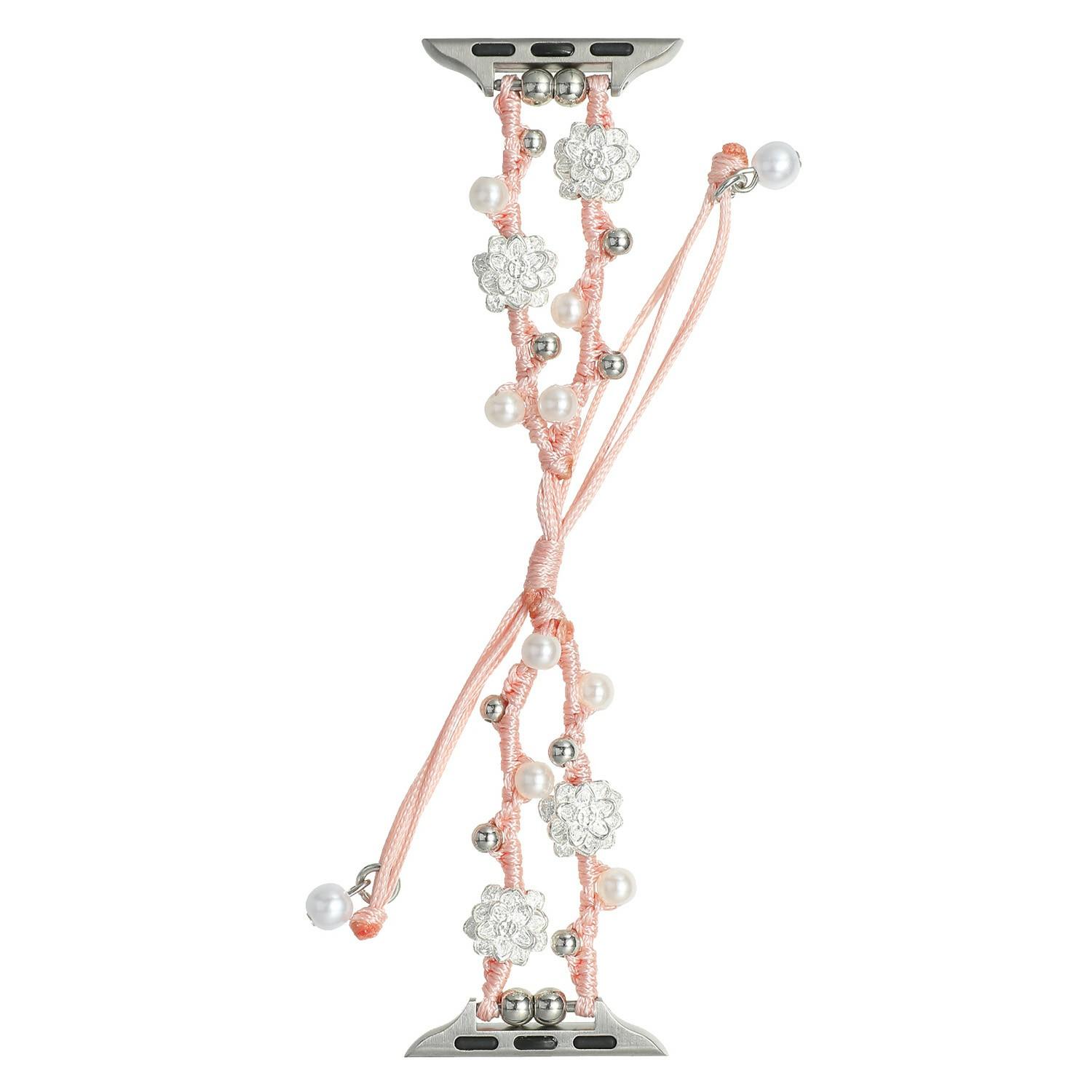 

For Apple Watch Series 10 42mm/9 8 7 41mm/SE (2023) SE (2022) SE 6 5 4 40mm/3 2 1 38mm Lotus Pearl Decor Watch Strap Pink