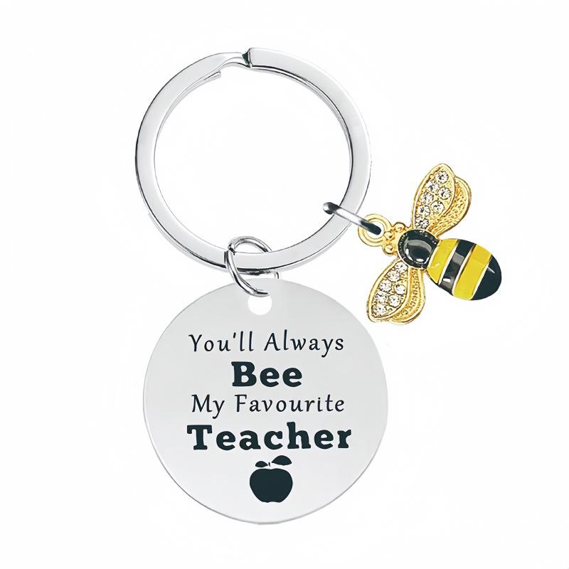 Stainless Steel Keychain with Engraved Bee Pendant - Perfect Teacher's Day or Graduation Thank You Gift