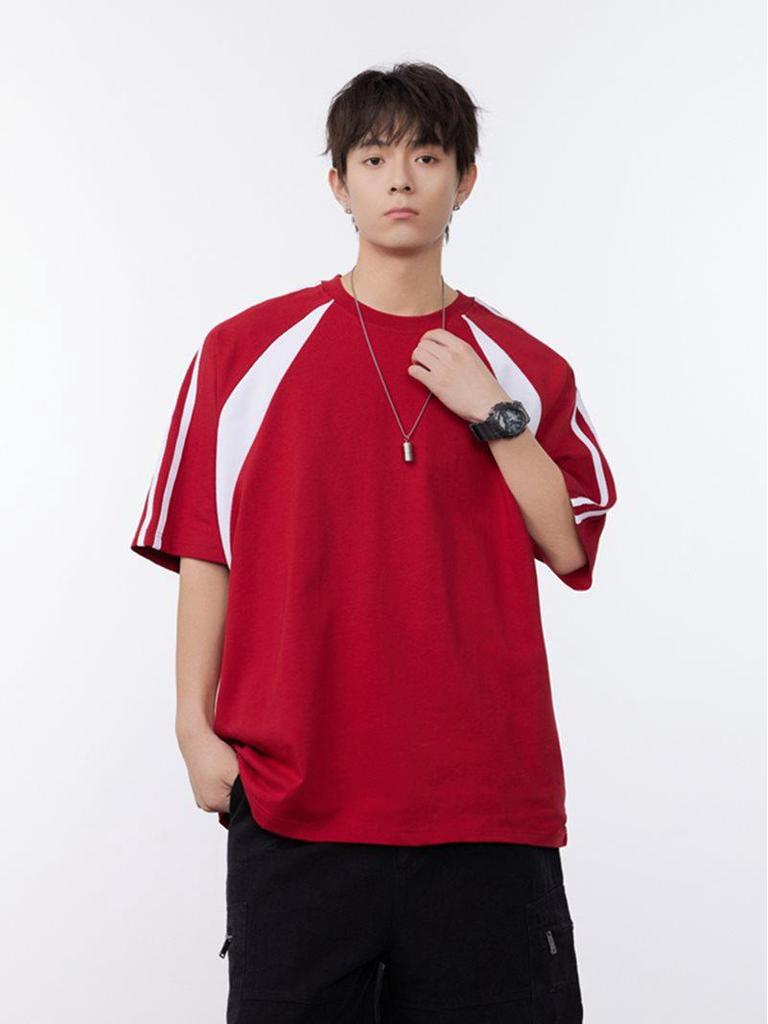 Camiseta Deportiva Casual Unisex con Bloques de Color y Hombro Caído, Cuello Redondo - Ideal para Uniformes de Equipo
