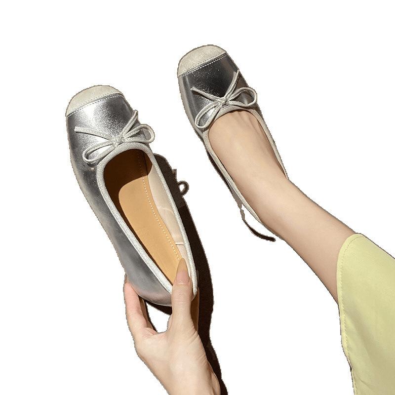 Silver lambskin inner height increase 5cm single shoes women's new autumn women's shoes small size 33 spring and autumn ballet shoes