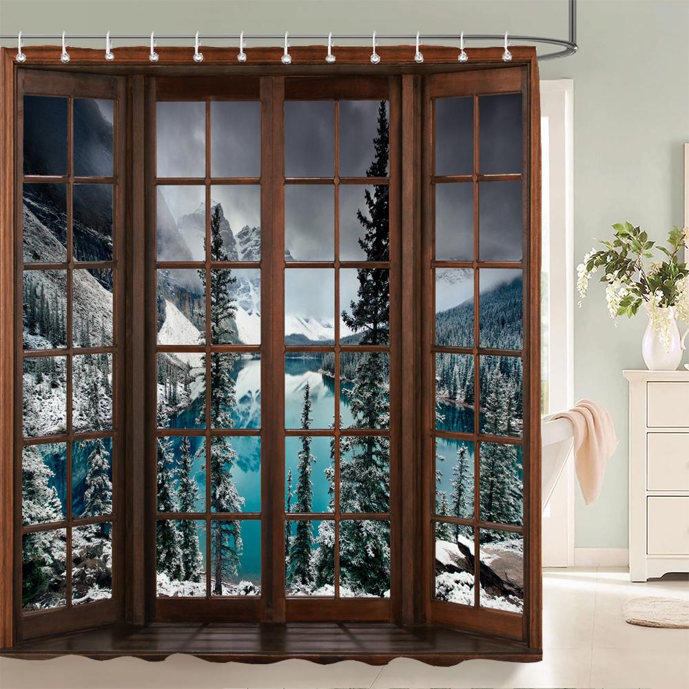 All Kinds Of 3D Scenery Windows Shower Curtains Home Decoration Curtains With Hooks Can Be Washed Waterproof Fabric 240X180Cm