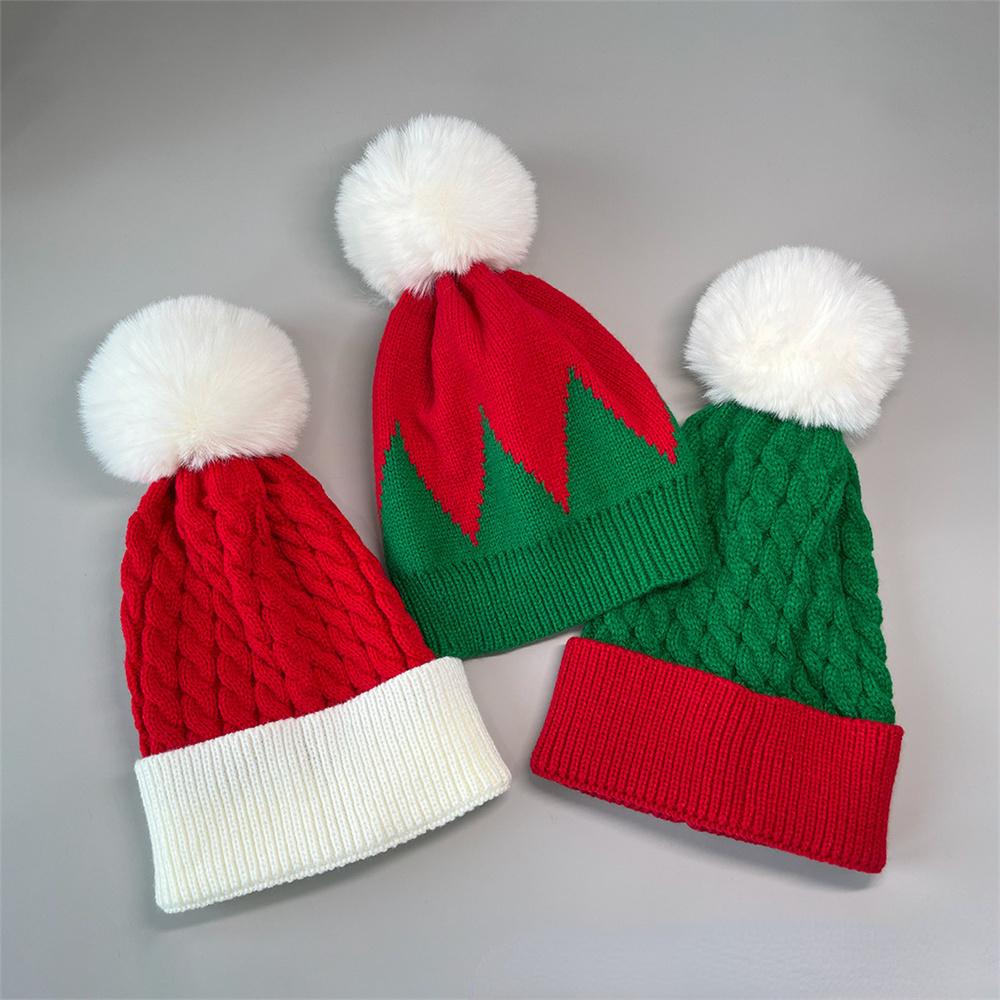 Christmas Red Green Hat Warm Winter Knitted Baby Beanie Cap New Year Party Navidad Noel Winter Merry Xmas Decor For Adult Kids