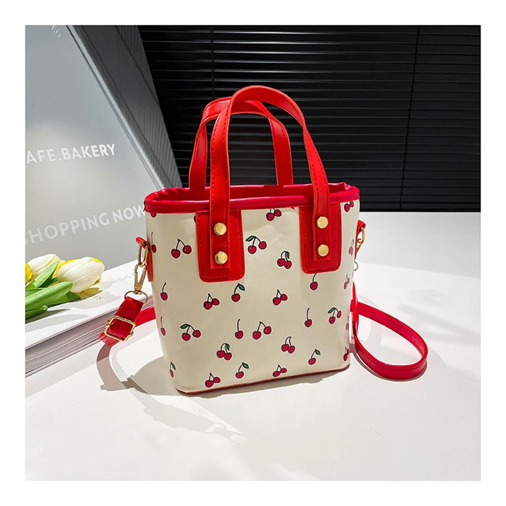 Fresh Cherry Print Fashionable Large Capacity Cute Commuter Shoulder Handbag Small Square Bag for Women