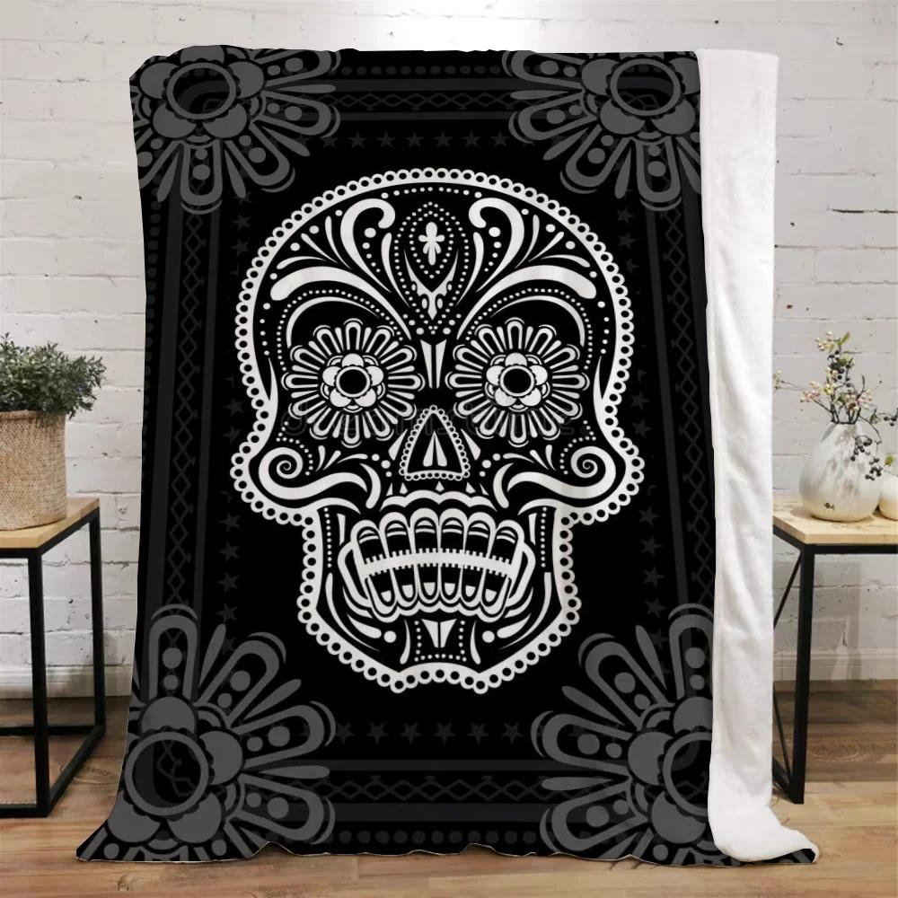 Mexico Flower Skull Custom Blanket King Size Hairy Blankets for Bed Throw Home Interior Knitted Plaid Luxury Bedding Beach Towel