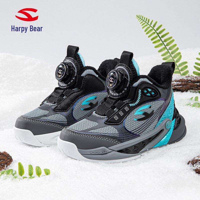 Happy Bear Plush-Lined Winter Cotton Sports Shoes for Boys