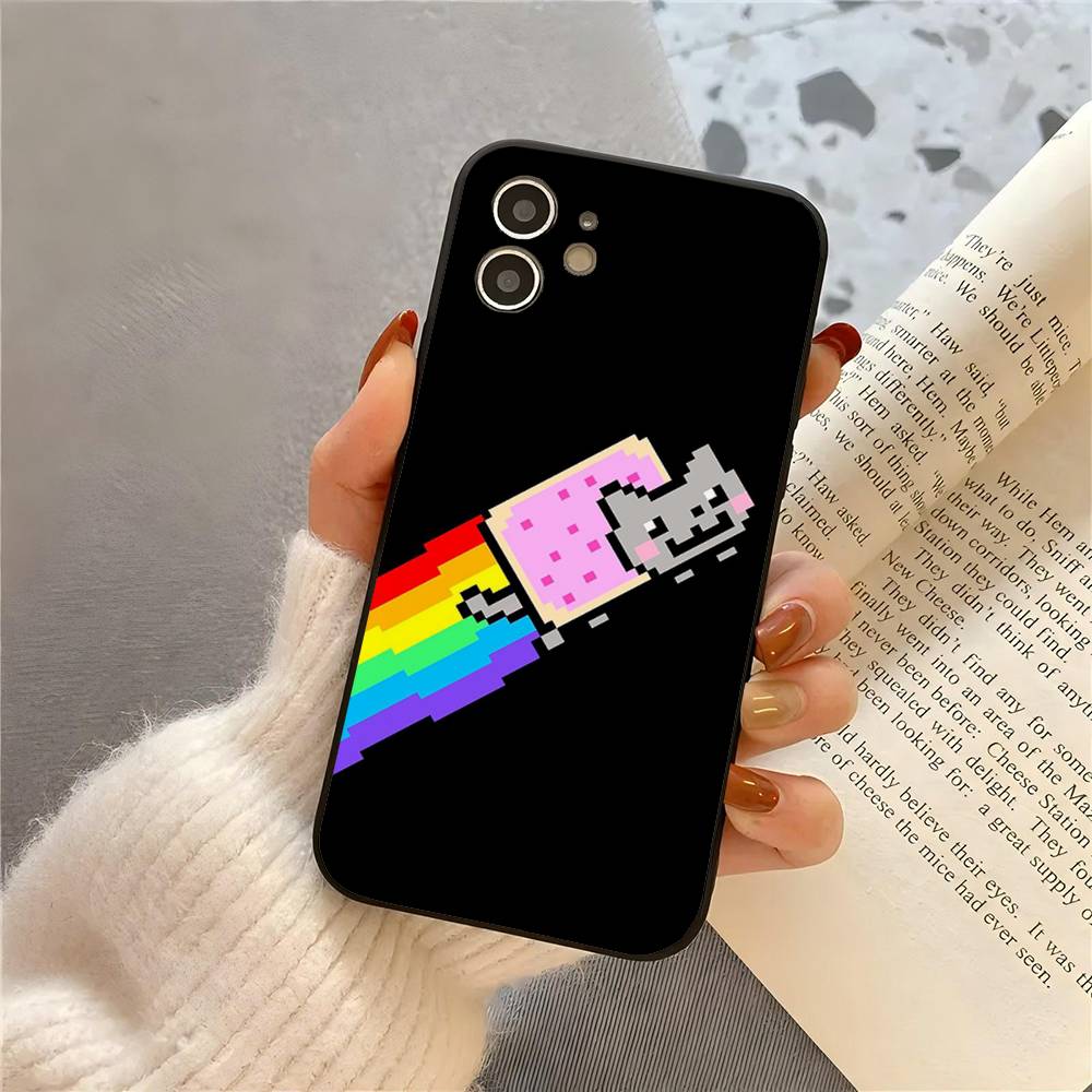 Game N-Nyan Cat Phone Case For IPhone 17 Air 16 15 14 13 Pro Max 11 12 Black Silicone Cover