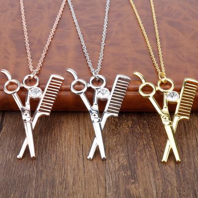 Unisex Trendy Hair Stylist Rhinestone Inlaid Jewelry Scissor Comb