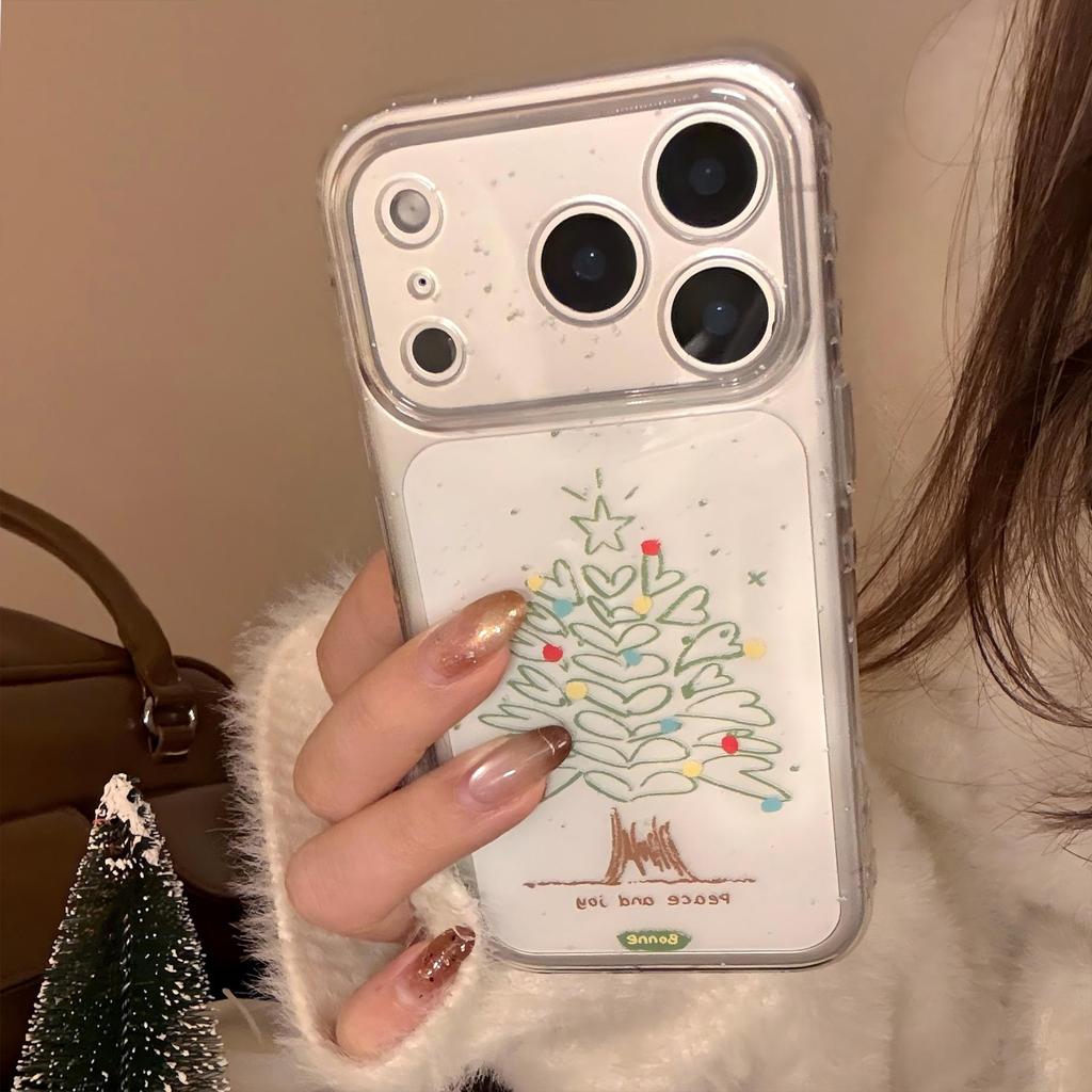 Transparent Graffiti Christmas Tree for IPhone 17 Mobile Phone Case for Iphone17promax Suitable for 15 Winter 16 Soft 13 Anti-fall