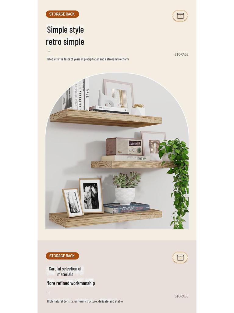 Solid Wood Wall Shelf for Living Room: Punched One-Line Board for Books and Decorative Display