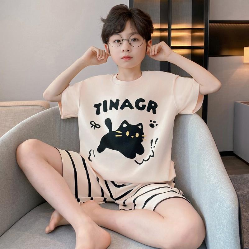 Boys Cotton Short Sleeve Pajama Set Lightweight Sleepwear Kids 8 Years Cartoon Print Home Outfit