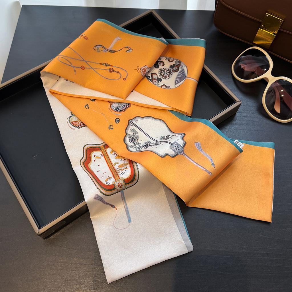 Floral Print 12*145cm Long Ribbon Silk Scarf Women Neck Scarves Headband Female Skinny Neckerchief Hair Band Neck Tie Bag Ribbon