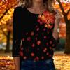 Women's Fashion Casual Three-Quarter Sleeve Round Neck Top with Leaf Print
