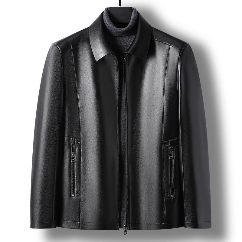 Men's Leather Jacket Men's Autumn New Style Oil Leather Middle-aged Fashion Business Lapel PU Leather Handsome Men's Jacket Trend