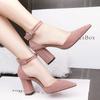 Women Cute Pointed Toe Pink Suede Buckle Strap High Heel Shoes Lady Casual Grey Comfort Spring Office Heel Pumps Ab671