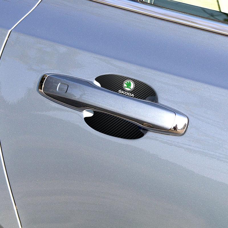 4 stk. Beskyttelsesklistremerke for bildørhåndtak Emblem Bilddekorasjon Styling For Skoda Octavia Superb Rapid Kodiaq Karoq Fabia Kamiq Roomster Citigo
