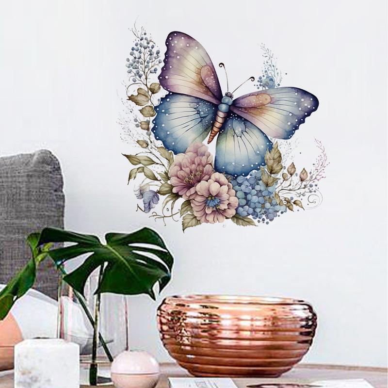 Pegatinas de Pared de Flores Mariposa Decoración de Puerta de Baño de Inodoro Mural Decoración del Hogar Papel Pintado Autoadhesivo
