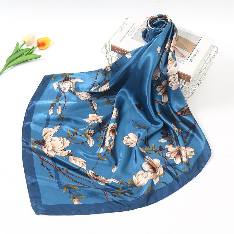 Mother's Day Romantic Flower Square Scarf Mom Silk Scarf Silk Feel Scarf Sunscreen Travel Shawl Temperament Versatile
