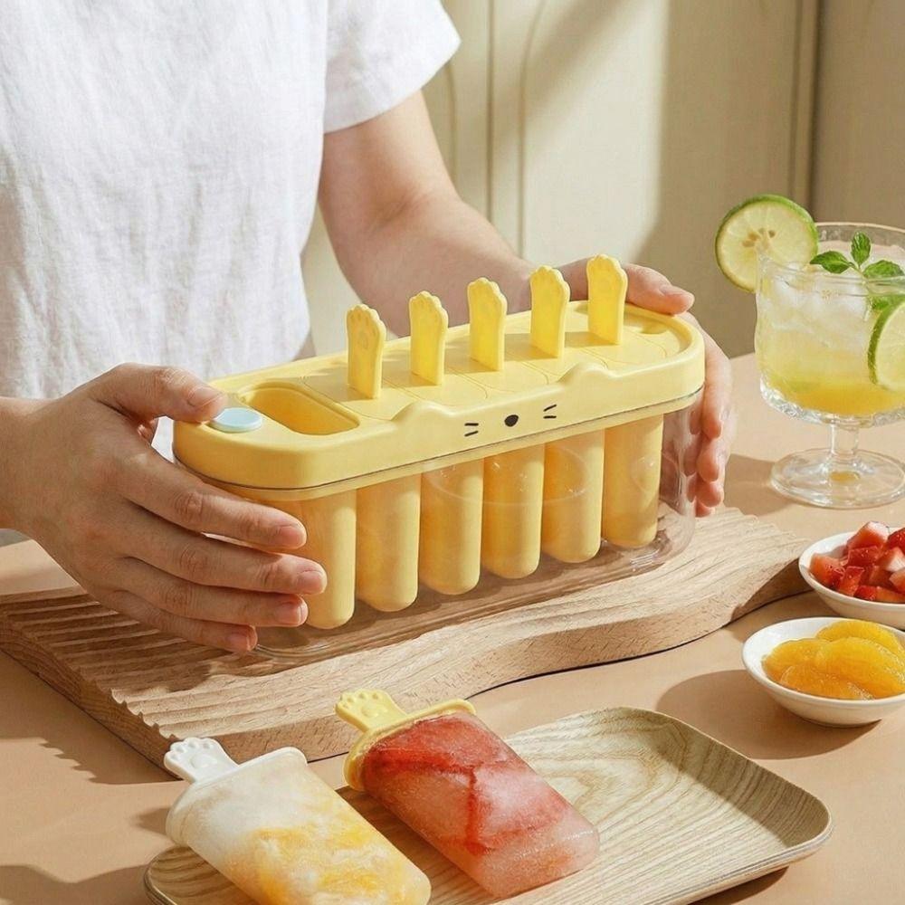 Cartoon Silicone Ice Cream Mold 6 Grids Ice Candy Mold Portable Ice Cream Box  Kitchen