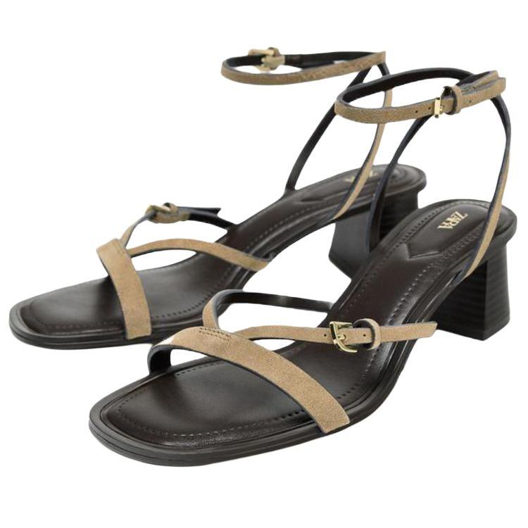 ZARA Fashionable Elegant Suede Belted High Heels One Strap Sandals Women sandals Sand-Beige 12313510107
