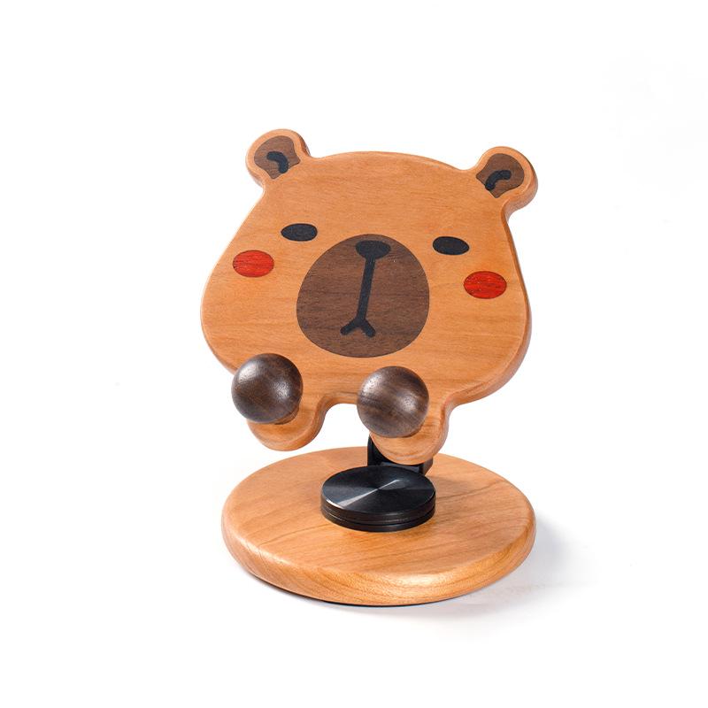 Capybara-Shaped Wooden Phone Holder: Handcrafted Multi-Wood Desktop Gift