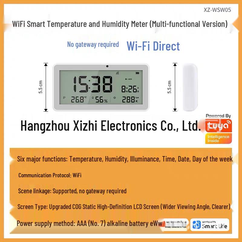 Zigbee Ink Screen Smart Thermohygrometer with Light Sensor