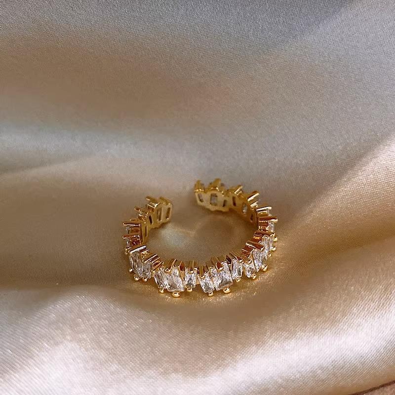 Niche Design Opening Adjustable Micro-set Zirconia Ring Senior Sense of Light Luxury Index Finger Ring Personality Popular Ring Female Everyday Ring