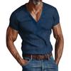 Vintage Summer Men's T-Shirt Streetwear 3 Buttons Open Fly Loose Clothing Print Short Sleeve T-Shirt