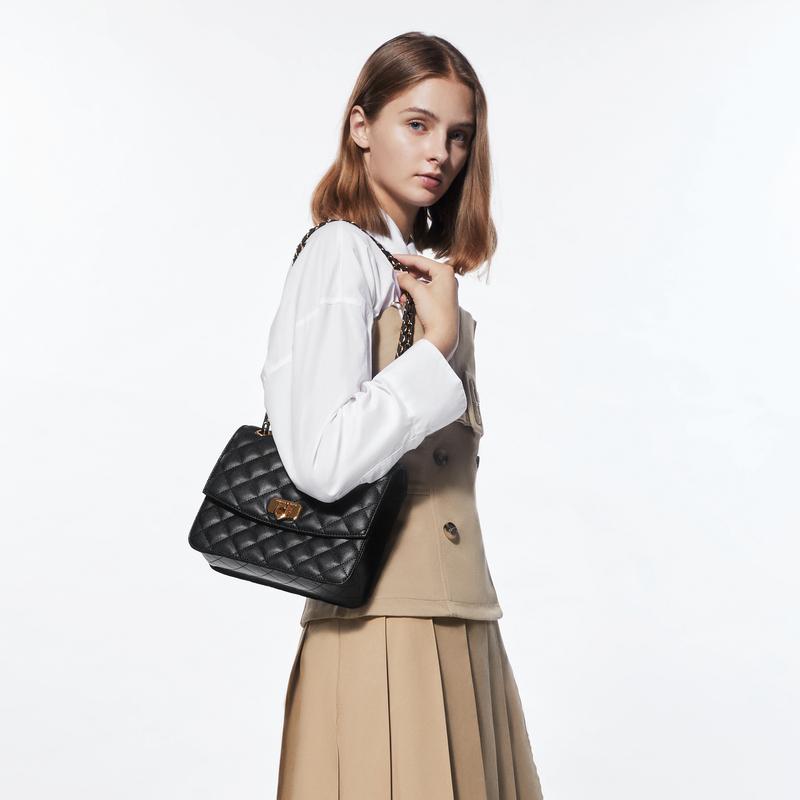 New CHARLES&KEITH PU Shoulder Bag Medium Size Women's Black/Beige /Cream CK2-70782173