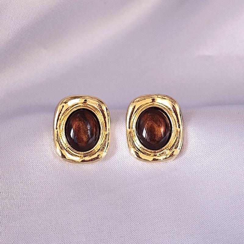 Maillard Brown Square Geometry Stud Earrings For Women New Trend Jewelry Simple Wedding Christmas Girl Gift Jewelry Wholesale