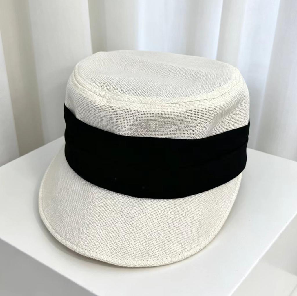 New Old Money Wind Imitation Linen Pleated Breathable Equestrian Hat Women's Spring Summer Retro Sunshade Sun Protection Flat Top Cap