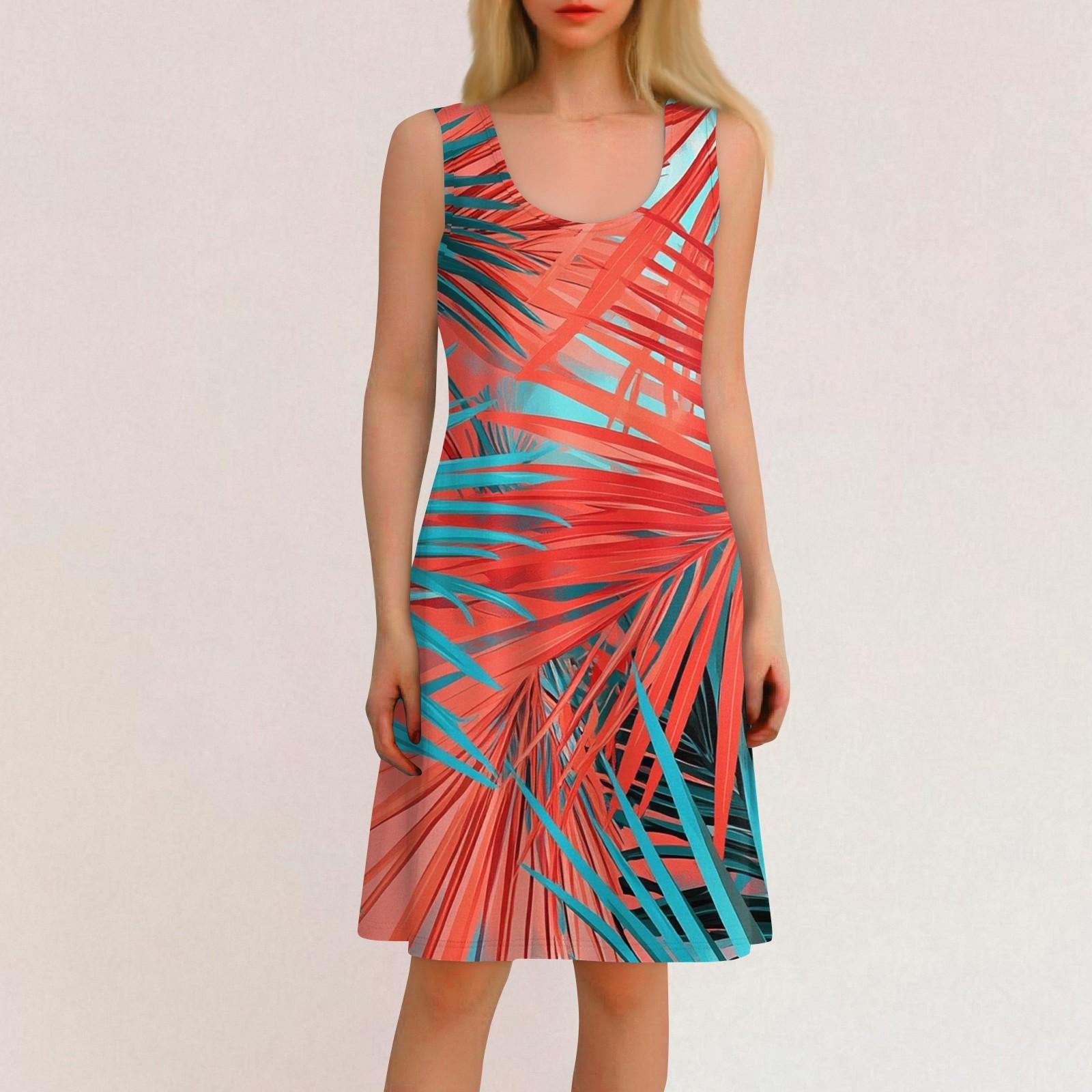 

Женское повседневное гавайское праздничное платье с принтом и U-образным вырезом без рукавов, пляжное платье XL арбуз красный