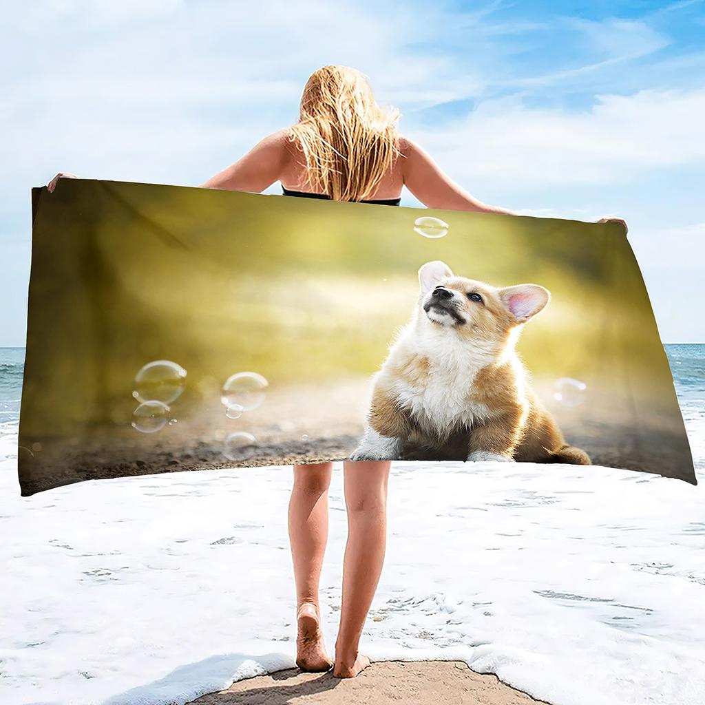 Corgi Series Seaside Vacation Beach Towel Swimming Bath Towel Microfiber Sports Towel