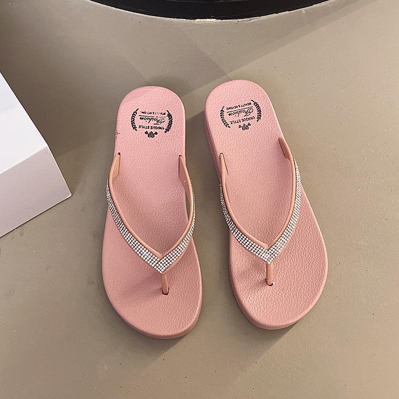 

Women s spring Korean version of versatile fashion middle heel beach fashion casual trend indoor and outdoor women s flip-flops new 40 рожевий