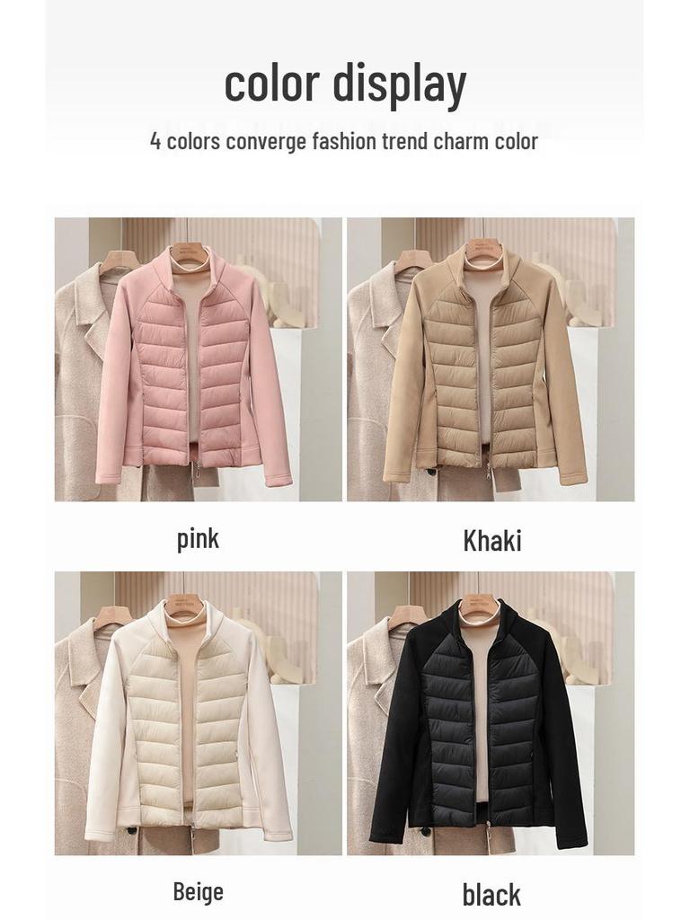 Women's Sporty Spliced Cotton Jacket - Warm Stand-Up Collar, Slim Rib, Lightweight Winter Outdoor Coat for Yoga